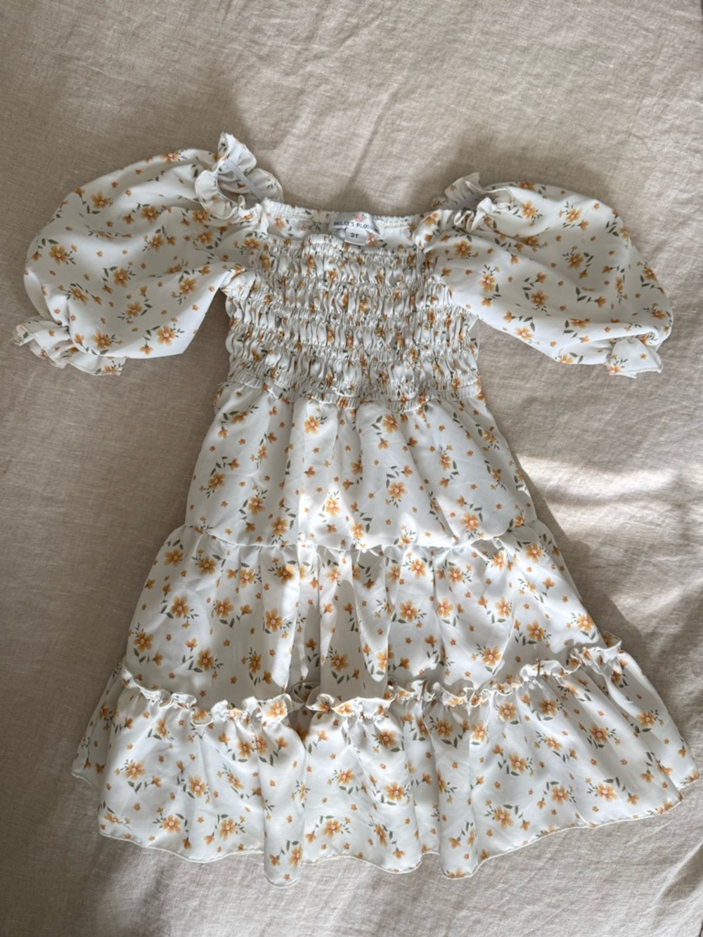 Bailey’s Blossoms Katherine Yellow Floral Print Dress Puff Sleeves Size 3T